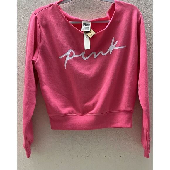 VICTORIA SECRET PINK Sz Small EVERYDAY CROPPED FLEECE Boat Neck SWEATSHIRT - Picture 1 of 7